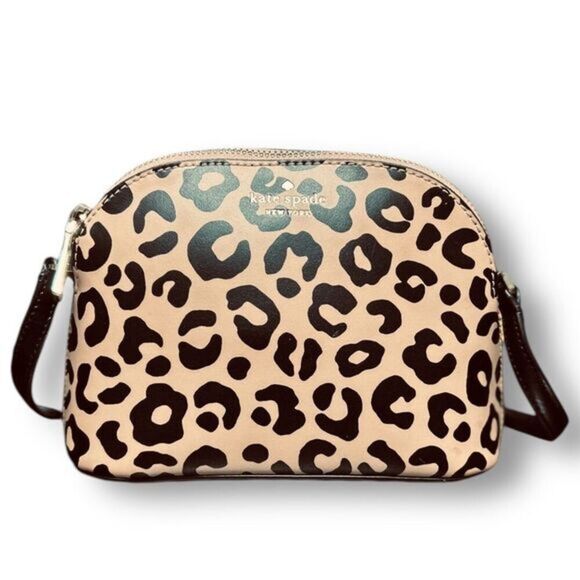 Kate Spade New York Kali Small Dome Crossbody Bag Leather Leopard Black Chic - Picture 1 of 15